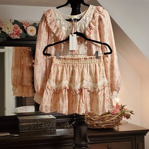 LoveShackFancy Tops - LoveShackFancy Set Piccolo Skirt & Morrison Top Frosted Petal Stripe Small